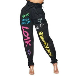 NWOT KTOO Graffiti Tie Bottom Pants (Size M)